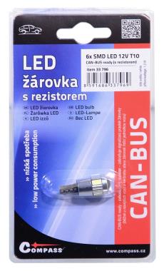 Žárovka 6 SMD LED12VT10 s rezis. CAN-BUS bíla SB1